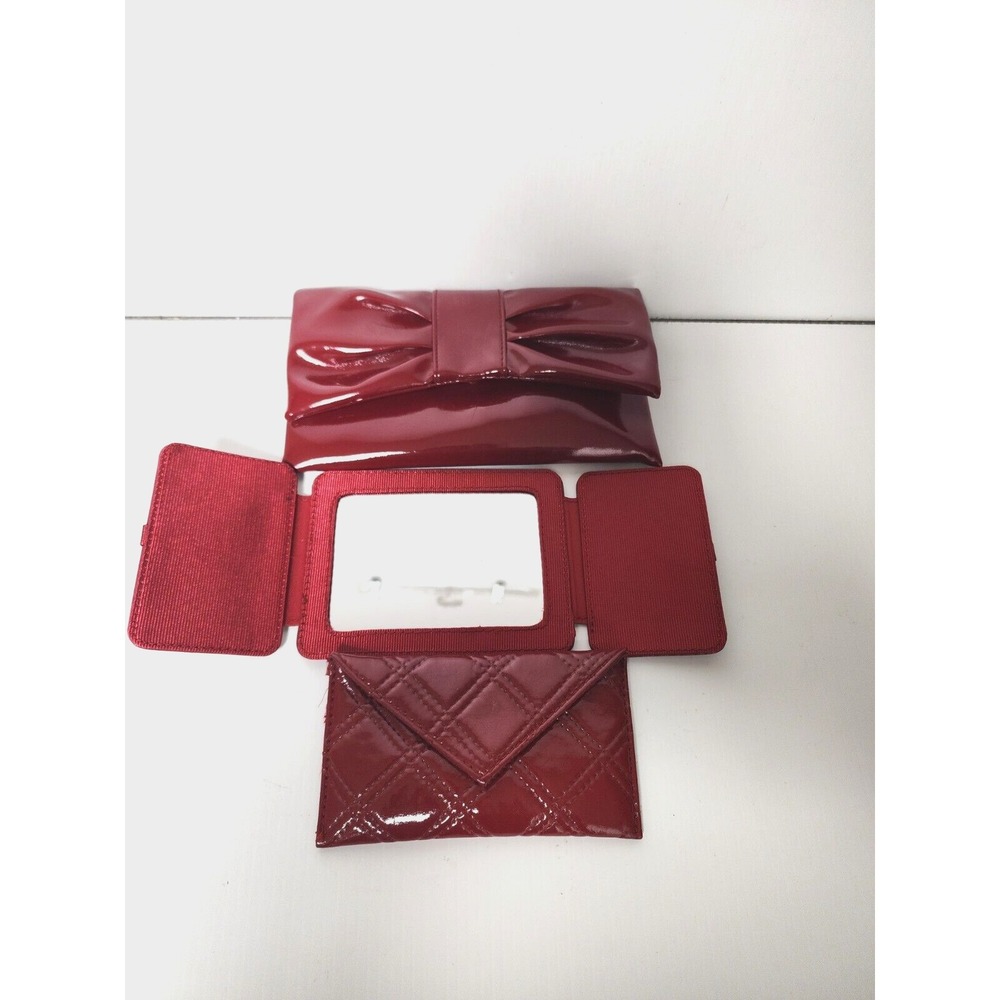 Estee Lauder 3 piece Red Bow Make Up Clutch With Matching Mirror Cosmetic Bag‎